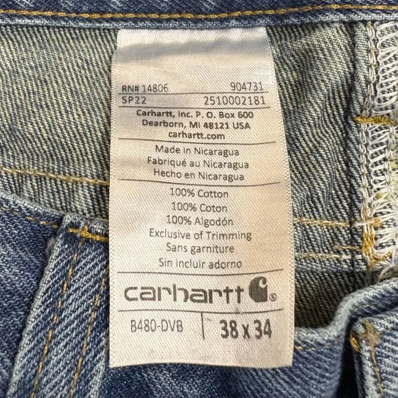 Carhartt Classic Straight Leg Fit Denim Heavy Duty Pants Men’s 38” B480-DVB - Picture 8 of 8